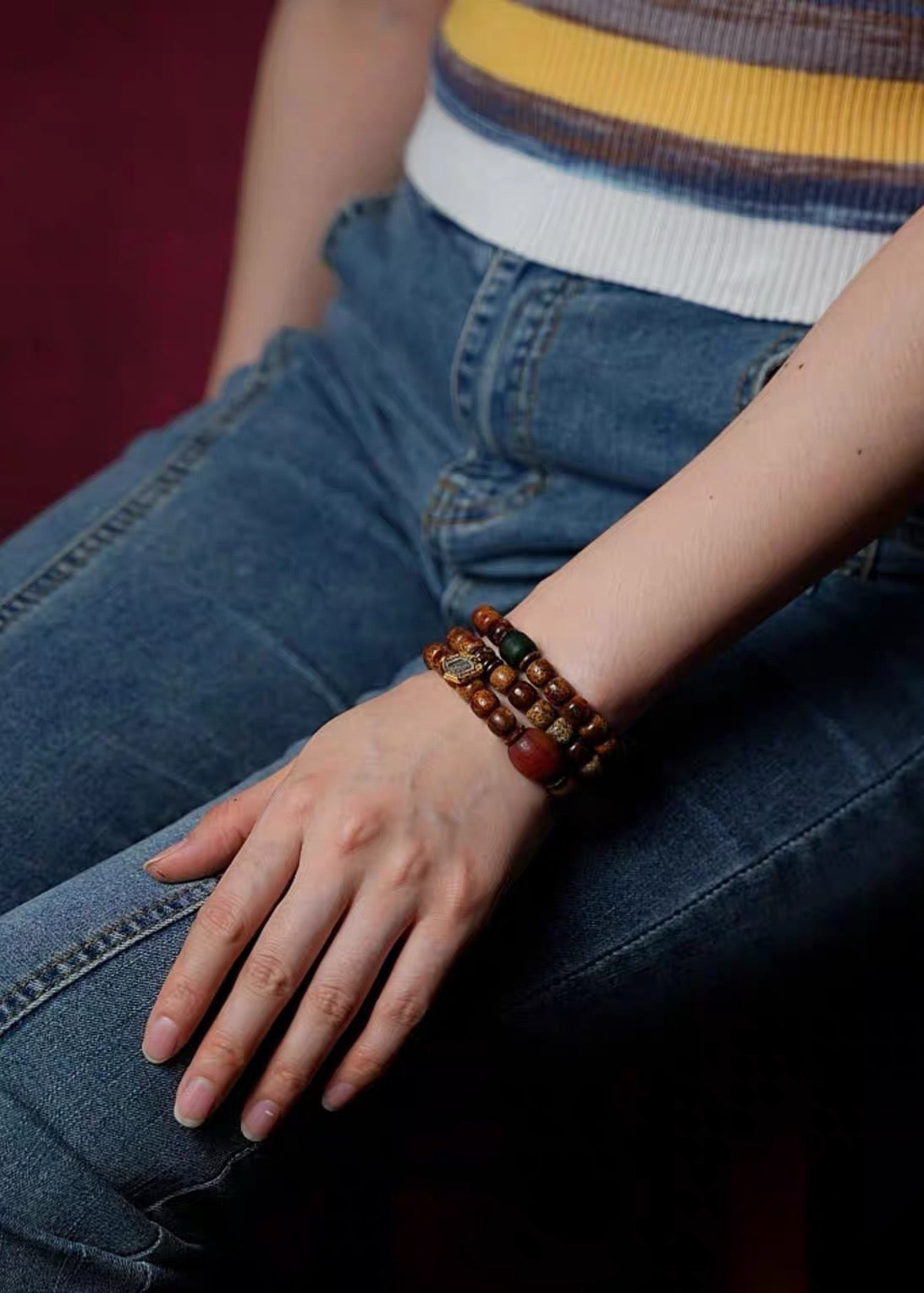 Star-and-Moon Bodhi Seed & Dzi Bead Necklace product detail