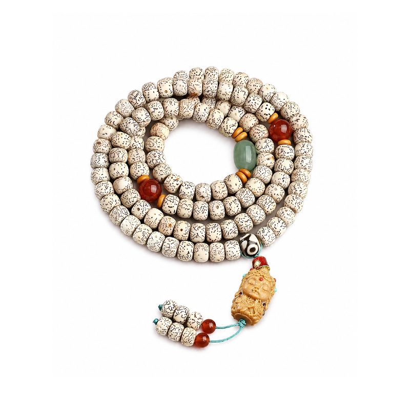Star-and-moon bodhi seed prayer beads with carved pendant by LuckyWE product detail