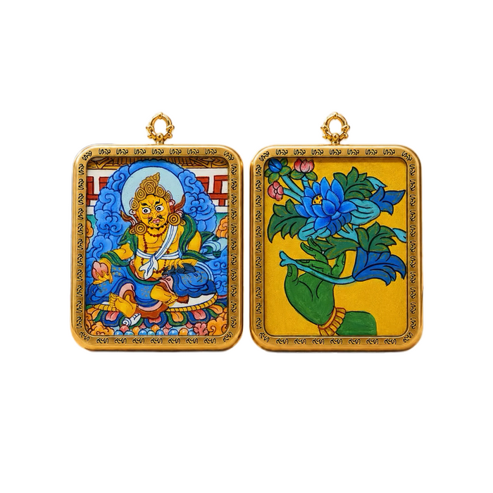 Double-Sided Hand-Painted Yellow Jambhala Thangka Pendant