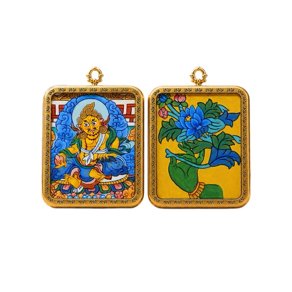 Double-sided hand-painted Yellow Jambhala thangka pendant by LuckyWE