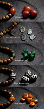 Star-and-Moon Bodhi Seed & Dzi Bead Necklace