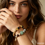 Woman wearing a natural stone beaded bracelet by LuckyWE