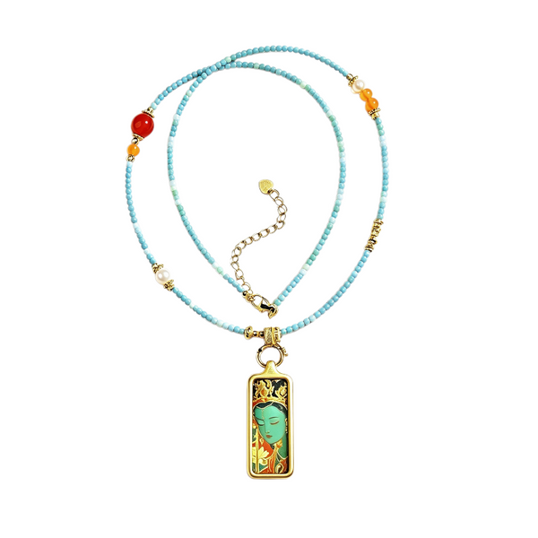 Gold-painted Green Tara thangka pendant by LuckyWE