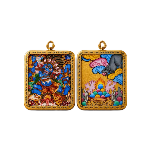 Double-Sided Hand-Painted Mahakala Thangka Pendant
