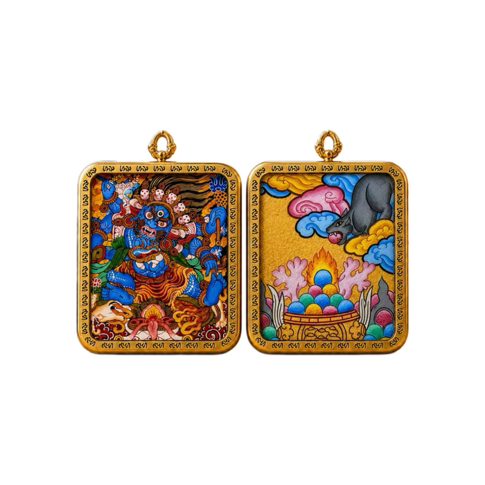 Double-Sided Hand-Painted Mahakala Thangka Pendant
