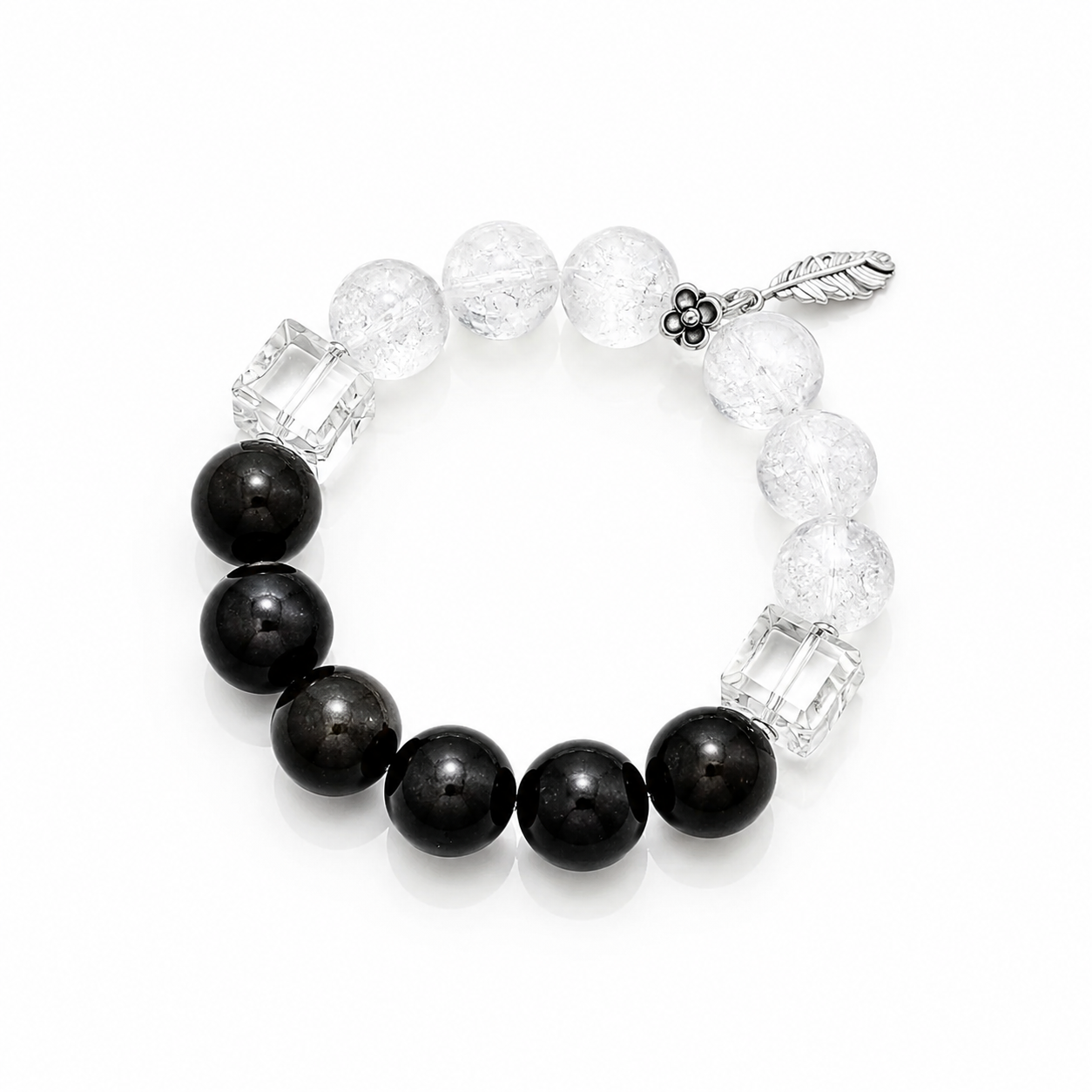 Black Obsidian & Clear Quartz Balance Bracelet