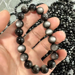 Natural silver sheen obsidian bracelet with polished 7 mm round beads by LuckyWE