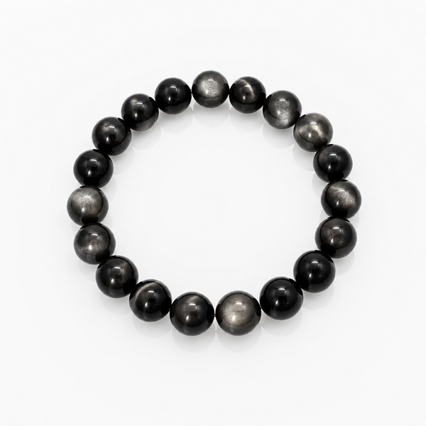 Silver Sheen Obsidian Bracelet – Versatile for Men and Women (Unisex/Couples); Offers Protection and Feng Shui Benefits; Wards Off Negative Energy.