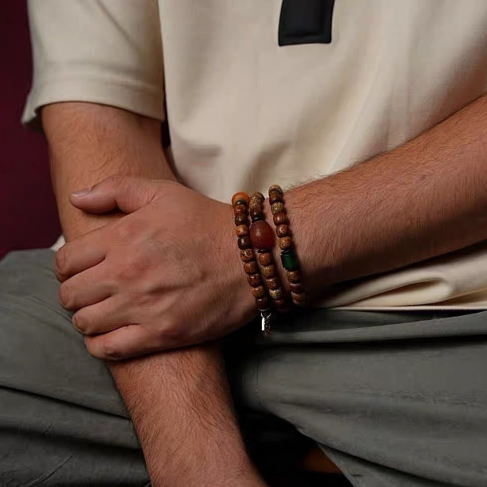 Star-and-Moon Bodhi seed bracelet, Dzi bead bracelet, men's bracelet, men's jewelry, Buddhist-style jewelry, Tibetan-style jewelry, Feng Shui bracelet, couples' bracelet, unisex, natural Bodhi seeds, handmade. product detail