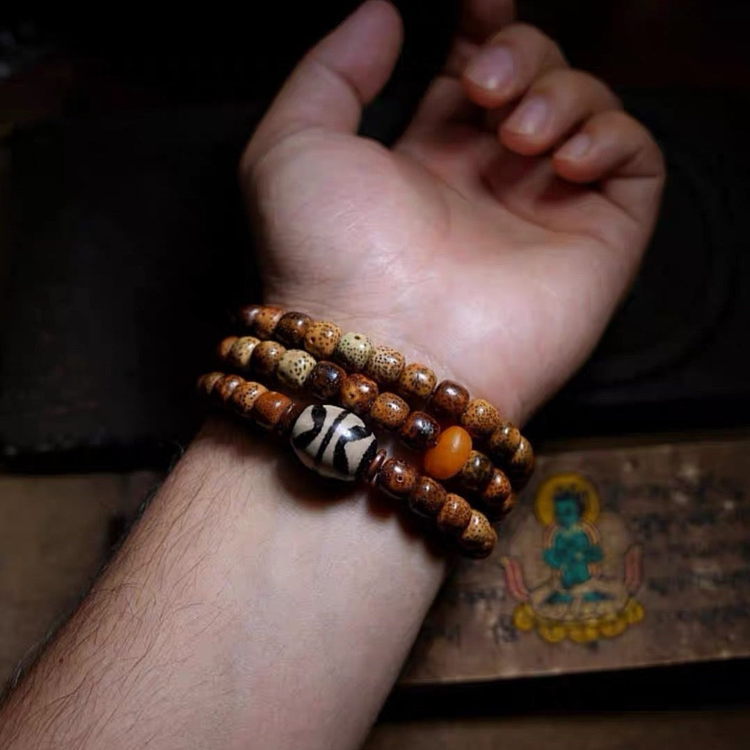 Star-and-Moon Bodhi seed bracelet, Dzi bead bracelet, men's bracelet, men's jewelry, Buddhist-style jewelry, Tibetan-style jewelry, Feng Shui bracelet, couples' bracelet, unisex, natural Bodhi seeds, handmade. product detail