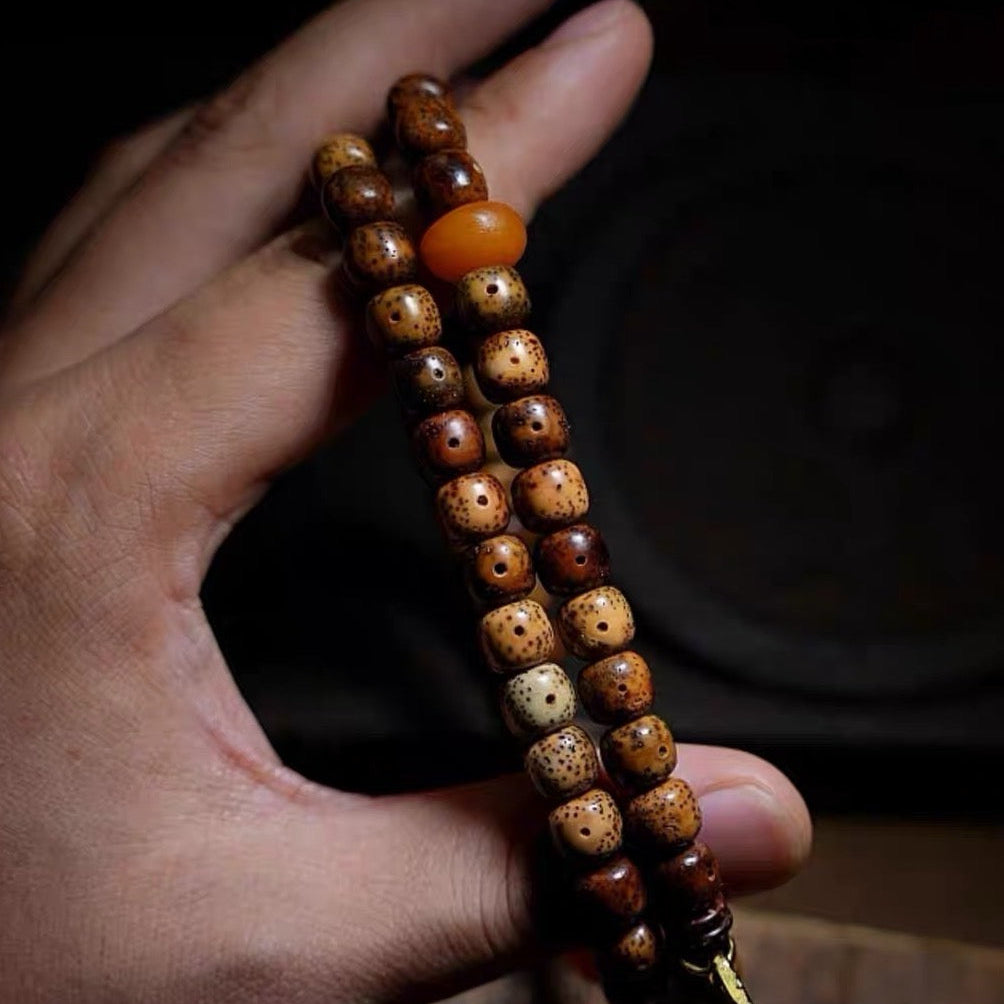 Star-and-Moon Bodhi seed bracelet, Dzi bead bracelet, men's bracelet, men's jewelry, Buddhist-style jewelry, Tibetan-style jewelry, Feng Shui bracelet, couples' bracelet, unisex, natural Bodhi seeds, handmade. product detail