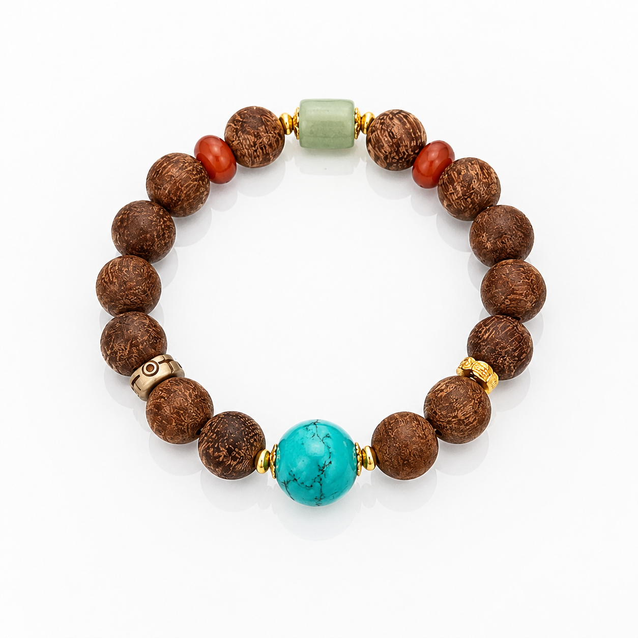 Turquoise and Sandalwood Bracelet – Feng Shui Accessory, Natural Wood, Unisex, Gift, Blessing & Protection; Suitable for Women; "Old Money" Aesthetic, New Chinese Style, Traditional Asian Bracelet. product detail