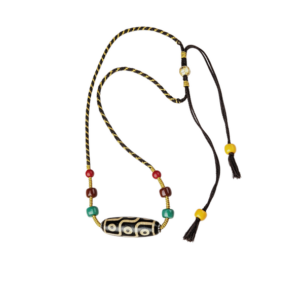 Hand-woven nine-eye dzi bead necklace by LuckyWE