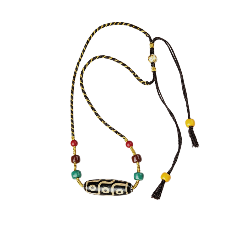 Hand-woven nine-eye dzi bead necklace by LuckyWE