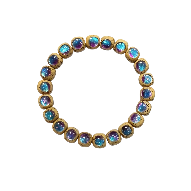 Deep green abalone shell and bodhi seed bracelet by LuckyWE