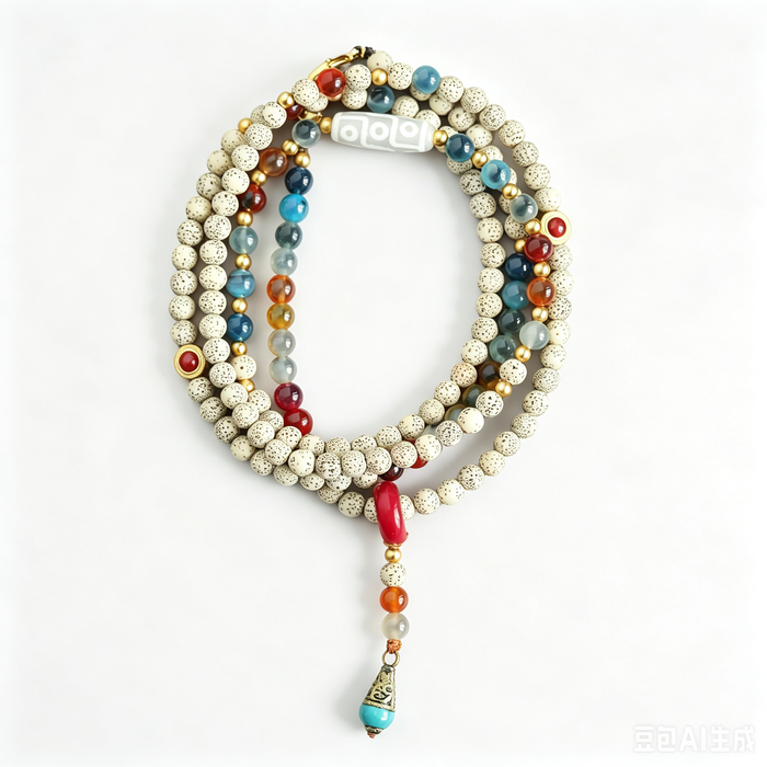 Bodhi Seed, Agate, Turquoise & Dzi Bead Pendant Necklace