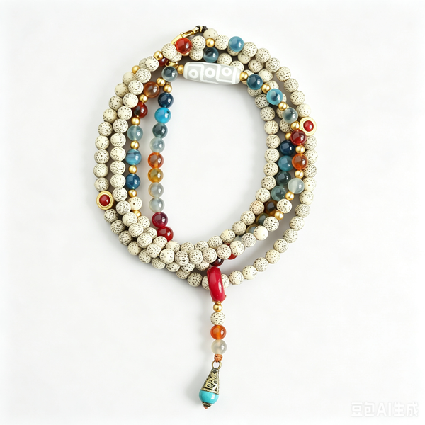Bodhi seed, agate, turquoise and dzi bead extended pendant by LuckyWE